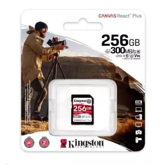Kingston SDXC karta 256GB Canvas React Plus SDXC UHS-II 300R/260W U3 V90 for Full HD/4K/8K