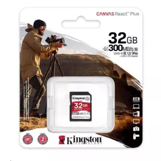 Kingston SDHC karta 32GB Canvas React Plus SDHC UHS-II 300R/260W U3 V90 for Full HD/4K/8K