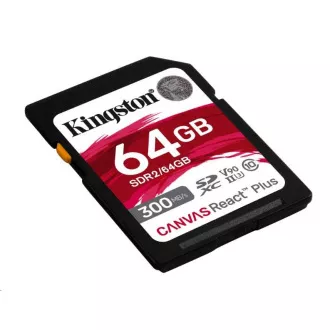 Kingston SDXC karta 64GB Canvas React Plus SDHC UHS-II 300R/260W U3 V90 for Full HD/4K/8K