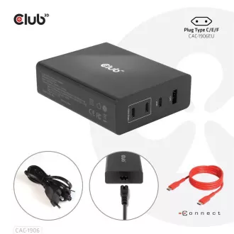 Club3D cestovní nabíječka 132W GAN technologie, 4xUSB-A a USB-C, PD 3.0 Support