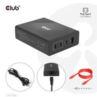 Club3D cestovní nabíječka 132W GAN technologie, 4xUSB-A a USB-C, PD 3.0 Support