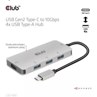 Club3D hub USB-C Gen2 na 10Gbps 4x USB Type-A Hub