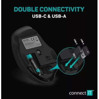 CONNECT IT Dual SmartSwitch bezdrátová myš, USB-A + C (+1x AA baterie zdarma), šedá