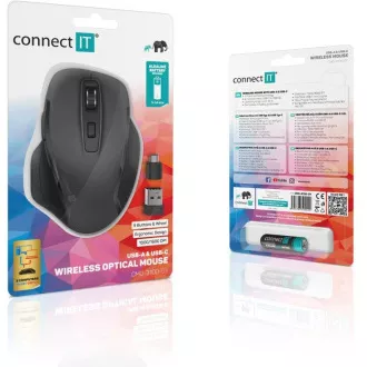 CONNECT IT Dual SmartSwitch bezdrátová myš, USB-A + C (+1x AA baterie zdarma), šedá