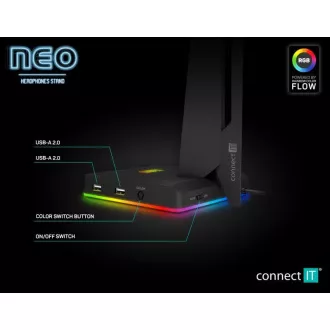 CONNECT IT NEO Stand-It RGB stojánek na sluchátka + USB hub, černá