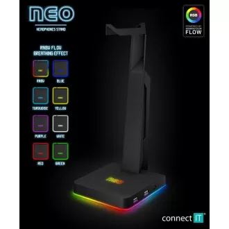 CONNECT IT NEO Stand-It RGB stojánek na sluchátka + USB hub, černá