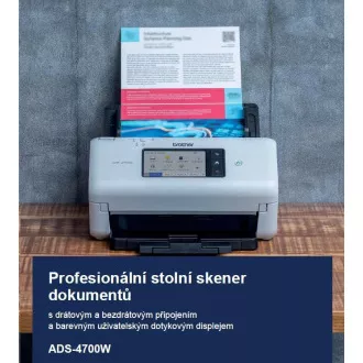 BROTHER skener ADS-4700W DUALSKEN A4 40pppm/80dual 600x600 60ADF USB LAN WIFI - display 10.5cm