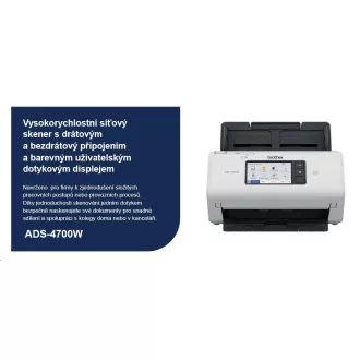 BROTHER skener ADS-4700W DUALSKEN A4 40pppm/80dual 600x600 60ADF USB LAN WIFI - display 10.5cm
