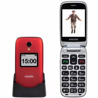 EVOLVEO EasyPhone FP, vyklápěcí mobilní telefon 2.8" pro seniory s nabíjecím stojánkem, červená