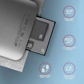 AXAGON CRE-S3, USB-A 3.2 Gen 1 - SUPERSPEED čtečka karet, 3-slot & lun SD/microSD/CF, podpora UHS-II