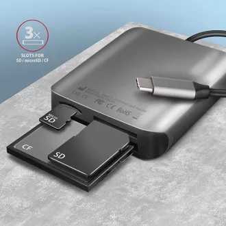 AXAGON CRE-S3C, USB-C 3.2 Gen 1 - SUPERSPEED čtečka karet, 3-slot & lun SD/microSD/CF, podpora UHS-II