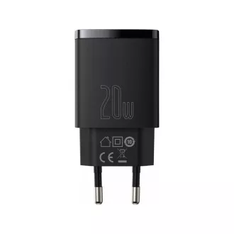 Baseus kompaktní rychlonabíjecí adaptér USB-A + Type-C 20W EU, černá