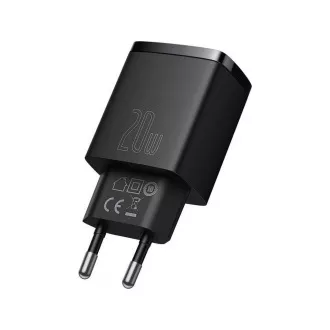 Baseus kompaktní rychlonabíjecí adaptér USB-A + Type-C 20W EU, černá