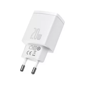 Baseus kompaktní rychlonabíjecí adaptér USB-A + Type-C 20W EU, bílá