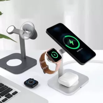 COTECi stojan a nabíjecí stanice MagSafe 3v1 AirPods/iPhone/Apple Watch WS-36, šedá