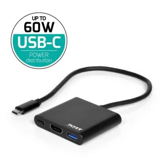 PORT HUB USB-C, HDMI 1X 4K + USB-A + USB-C, černá