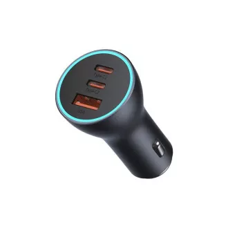 Baseus rychlonabíjecí adaptér do automobilu 2*USB-C + USB-A 65W tmavě šedá