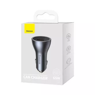 Baseus rychlonabíjecí adaptér do automobilu 2*USB-C + USB-A 65W tmavě šedá