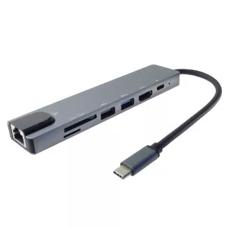 PremiumCord Adaptér USB-C na HDMI + USB3.0 + USB2.0 + PD + SD/TF + RJ45