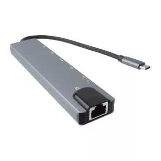 PremiumCord Adaptér USB-C na HDMI + USB3.0 + USB2.0 + PD + SD/TF + RJ45