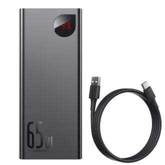 Baseus Adaman Metal Power Banka s digitálním displejem QC + PD 20000mAh 65W, černá + USB-A/USB-C kabel 30cm, černá Baseus Adaman Metal Power Banka s digitálním displejem QC + PD 20000mAh 65W, černá + USB-A/USB-C kabel 30cm, černá