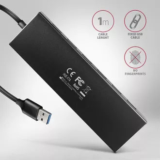 AXAGON HUE-F7A, 7x USB 3.2 Gen 1 ALU FLAT CHARGING hub, micro USB napájecí konektor, kabel USB-A 1m