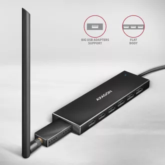 AXAGON HUE-F7C, 7x USB 3.2 Gen 1 ALU FLAT CHARGING hub, micro USB napájecí konektor, kabel USB-C 30cm AXAGON HUE-F7C, 7x USB 3.2 Gen 1 ALU FLAT CHARGING hub, micro USB napájecí konektor, kabel USB-C 30cm