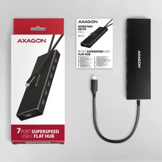 AXAGON HUE-F7C, 7x USB 3.2 Gen 1 ALU FLAT CHARGING hub, micro USB napájecí konektor, kabel USB-C 30cm AXAGON HUE-F7C, 7x USB 3.2 Gen 1 ALU FLAT CHARGING hub, micro USB napájecí konektor, kabel USB-C 30cm