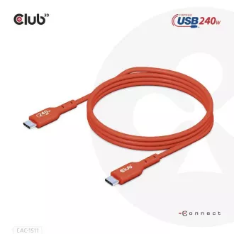 Club3D kabel USB-C, Oboustranný USB-IF Certifikovaný data kabel, PD 240W(48V/5A) EPR M/M 1m