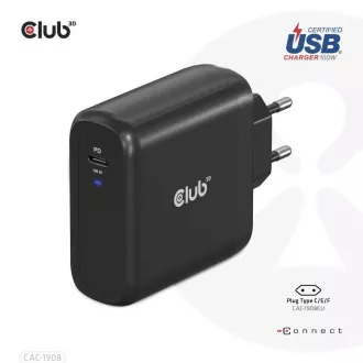 Club3D cestovní nabíječka 100W GAN technologie, USB-IF TID certified, USB Type-C, Power Delivery(PD) 3.0 Support