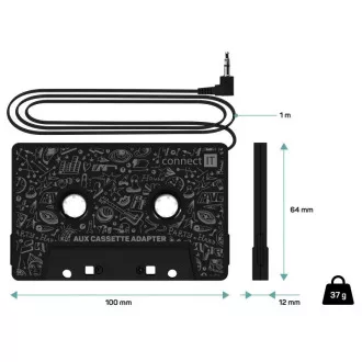 CONNECT IT AUX kazetový adaptér, 3, 5 mm jack, černá