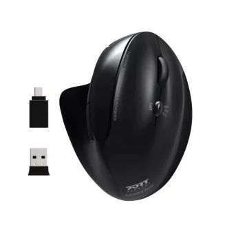 PORT vertikální bezdrátová ergonomická myš, BT, 2, 4 GHz, USB-A/C, pro praváky, černá