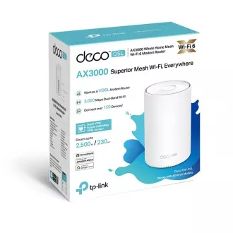 TP-Link Deco X50-DSL WiFi6 Mesh (AX3000, 2, 4GHz/5GHz, 4xGbELAN/WAN, 1xDSL Port (VDSL2/ADSL2+/ADSL2/ADSL)
