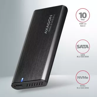 AXAGON EEM2-SB2, USB-C 3.2 Gen 2 - M.2 NVMe & SATA SSD kovový RAW box, bezšroubkový, černý