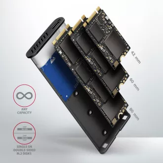 AXAGON EEM2-SB2, USB-C 3.2 Gen 2 - M.2 NVMe & SATA SSD kovový RAW box, bezšroubkový, černý