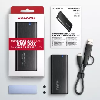 AXAGON EEM2-SB2, USB-C 3.2 Gen 2 - M.2 NVMe & SATA SSD kovový RAW box, bezšroubkový, černý