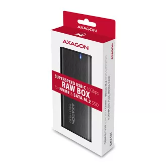 AXAGON EEM2-SB2, USB-C 3.2 Gen 2 - M.2 NVMe & SATA SSD kovový RAW box, bezšroubkový, černý