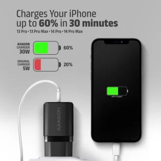AXAGON ACU-PQ30, Sil nabíječka do sítě 30W, 2x port (USB-A + USB-C), PD3.0/PPS/QC4+/SFC/AFC/Apple, černá