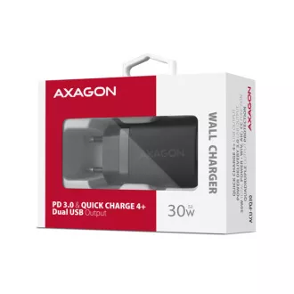 AXAGON ACU-PQ30, Sil nabíječka do sítě 30W, 2x port (USB-A + USB-C), PD3.0/PPS/QC4+/SFC/AFC/Apple, černá