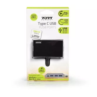 PORT USB-C HUB, 3x USB 3.0 + 1x USB-C, černá PORT USB-C HUB, 3x USB 3.0 + 1x USB-C, černá