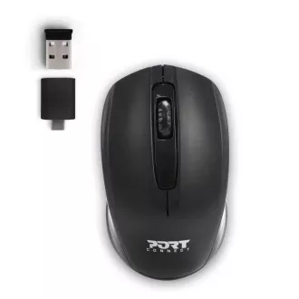 PORT bezdrátová myš Wireless office, USB-A/USB-C dongle, 2, 4Ghz, 1000DPI, černá PORT bezdrátová myš Wireless office, USB-A/USB-C dongle, 2, 4Ghz, 1000DPI, černá