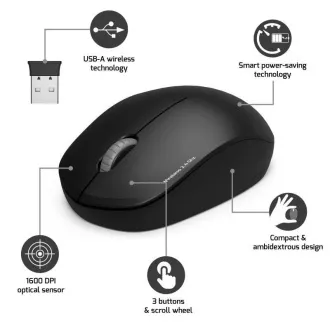 PORT bezdrátová myš Wireless COLLECTION, USB-A dongle, 2.4Ghz, 1600DPI, černá