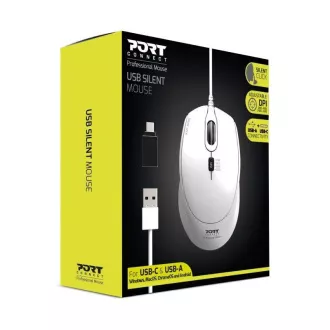 PORT optická myš SILENT, USB-A/USB-C, 3600 DPI, bílá