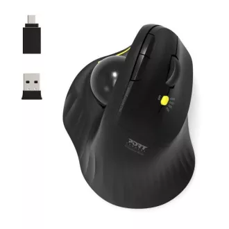 PORT bezdrátová ergonomická myš ERGONOMIC TRACKBALL, 2, 4 Ghz & Bluetooth, USB-A/C, černá