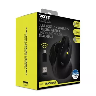 PORT bezdrátová ergonomická myš ERGONOMIC TRACKBALL, 2, 4 Ghz & Bluetooth, USB-A/C, černá