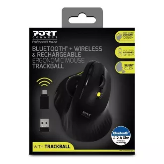 PORT bezdrátová ergonomická myš ERGONOMIC TRACKBALL, 2, 4 Ghz & Bluetooth, USB-A/C, černá