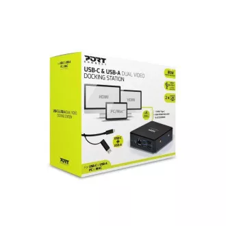 PORT dokovací stanice 8v1 USB-C, USB-A, dual video, HDMI, Ethernet, audio, USB 3.0