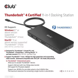 Club3D Dokovací stanice USB-C 11v1, 2xDP, 3xUSB-C, 3xUSB, 1xRJ45, čtečka SD karet, černá