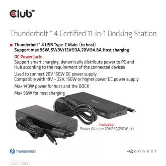 Club3D Dokovací stanice USB-C 11v1, 2xDP, 3xUSB-C, 3xUSB, 1xRJ45, čtečka SD karet, černá
