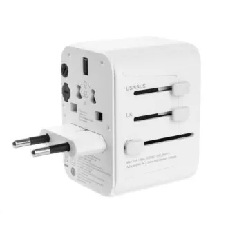 FIXED cestovní adaptér pro EU, UK a USA/AUS, 3x USB-C + 2x USB A, GaN, PD 65W, bílá
